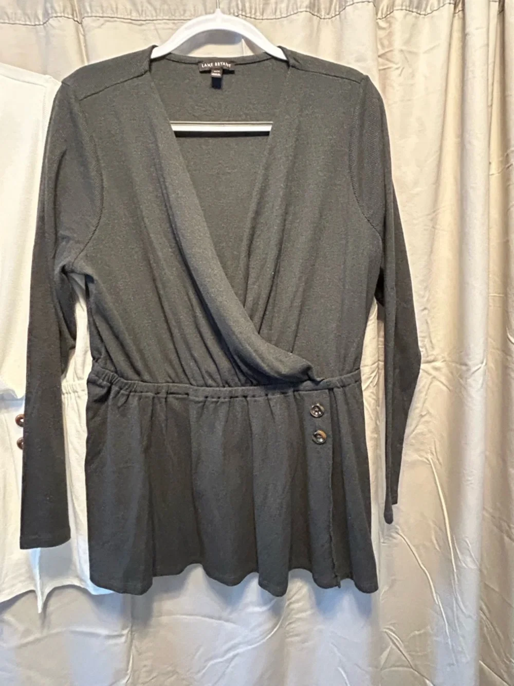 Lane Bryant White and Black Wrap-Front Long Sleeve Tops - Picture 3 of 7